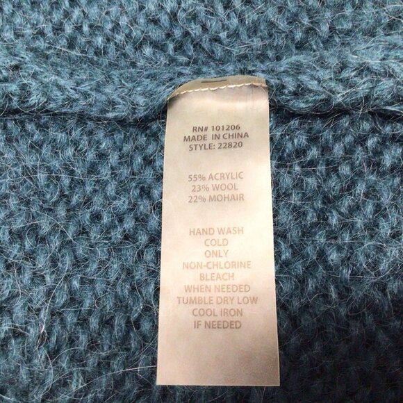 Soft Surroundings Teal Acrylic Wool Mohair Open Front Cardigan Sweater Sz Medium - Picture 6 of 9